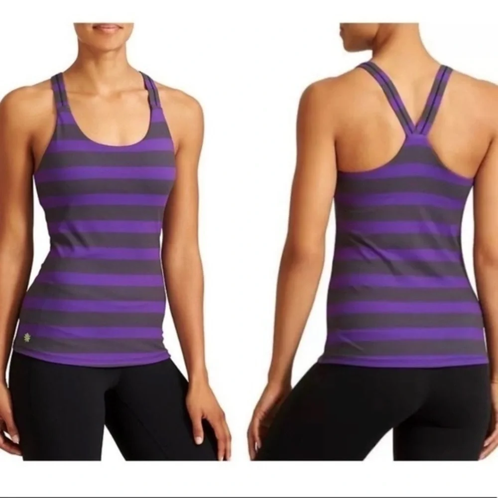 Athleta Optimism Tank Bold Stripe Top Purple Stripe Medium - Picture 2 of 15